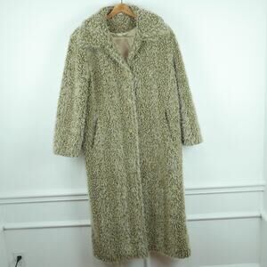 Vintage M L Faux Fur Maxi Coat Y2K Shaggy Grunge Boho Newport News Fuzzy Glam